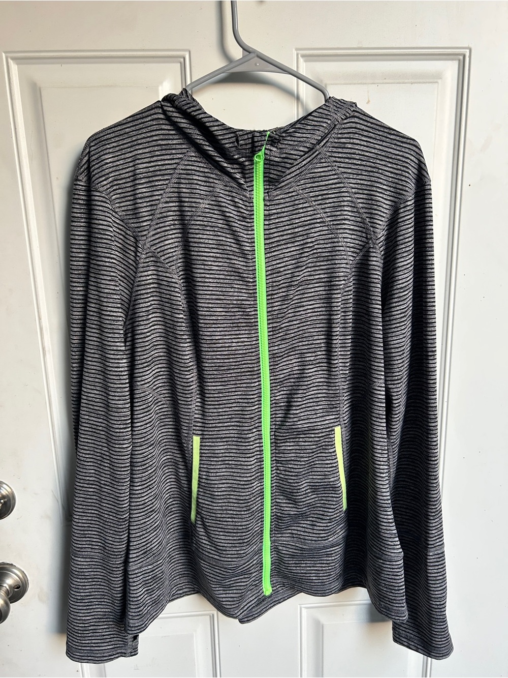 lukka Black & Gray Striped Zip Hoodie with Neon Green Trim